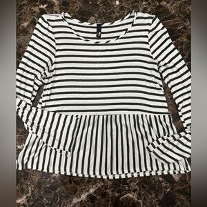 DONATED ITEM - ING - Striped Olive Green and White Women's Top